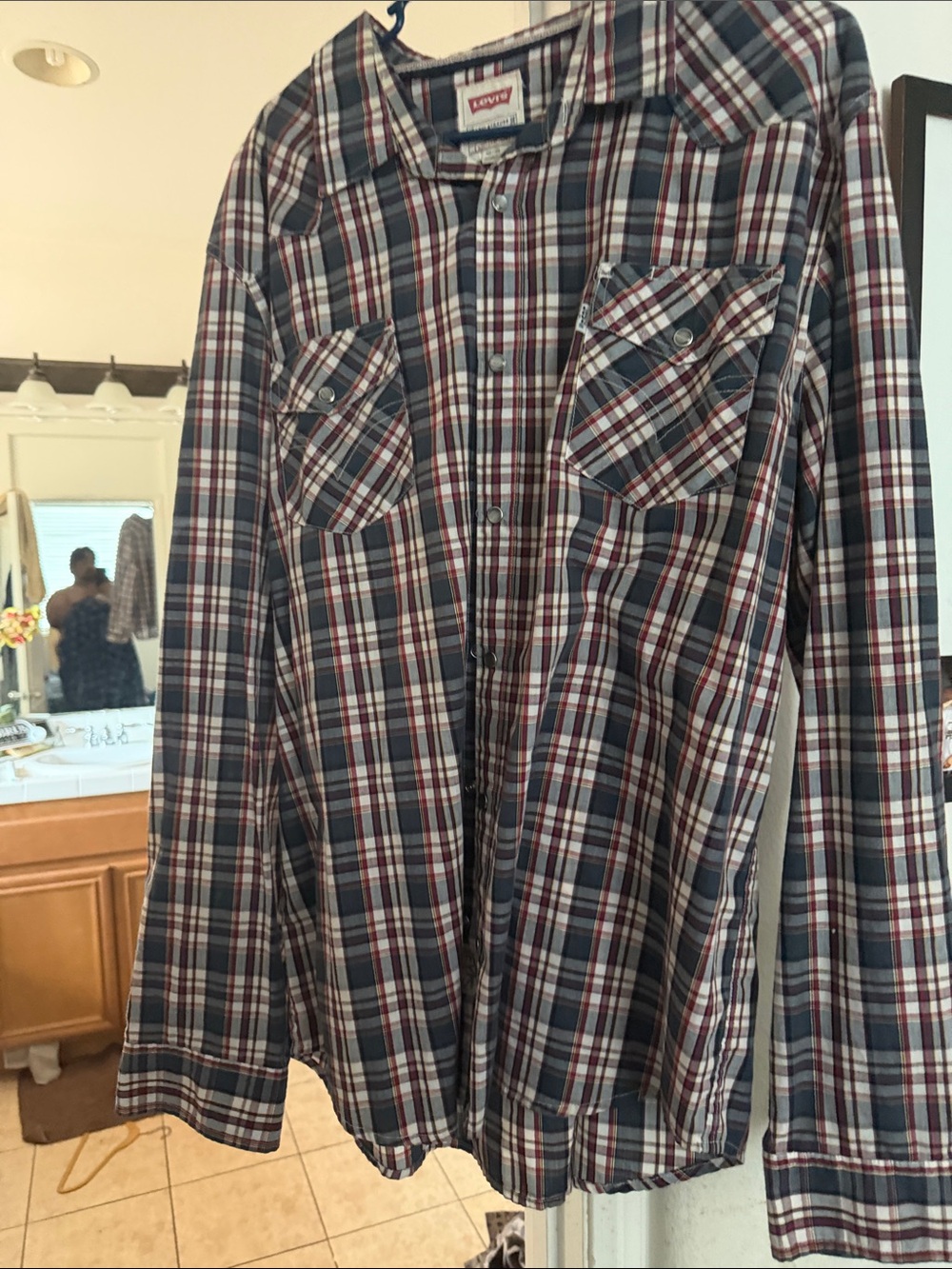 Levi's Men's Plaid Button-Down Shirt - Blue, White & Red XXL